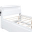 Lit double avec lit gigogne simple, tête de lit à DEL, 3 tiroirs, rangement, bois massif blanc et fabrication pour une expérience de sommeil gracieuse