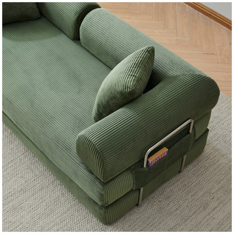 Canapé-lit modulaire 78,8 po vert armée en tissu velours côtelé avec support pour dossier et accoudoirs pour le salon et la chambre à coucher