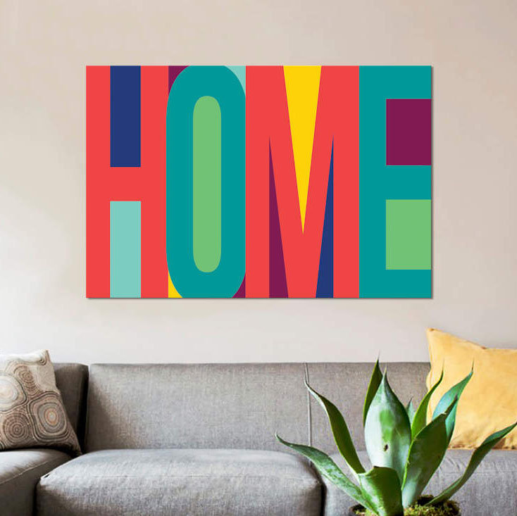 «Home», art textuel sur toile, H 12 po x l 18 po x P 1,5 po, Pas de tapis, Toile tendue