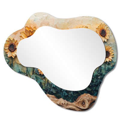 Tournesols fleurs sur un plateau en bois diapositive I - miroir mural décoratif Sunflowers Cloud, miroir de coiffeuse traditionnel, imprimé sur métal