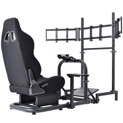 Racing Simulator Cockpit Stand With Triple Monitor Stand And Seat Fit Logitech G920 G29 Fanatec Thrustmaster