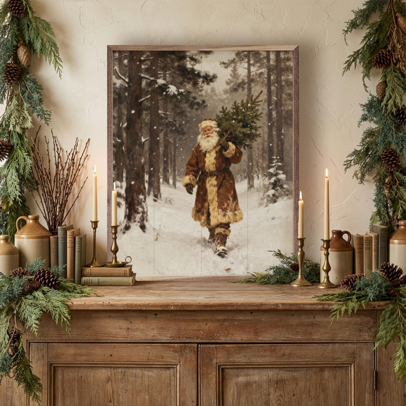 Santa And The Christmas Tree, 20" H x 16" W