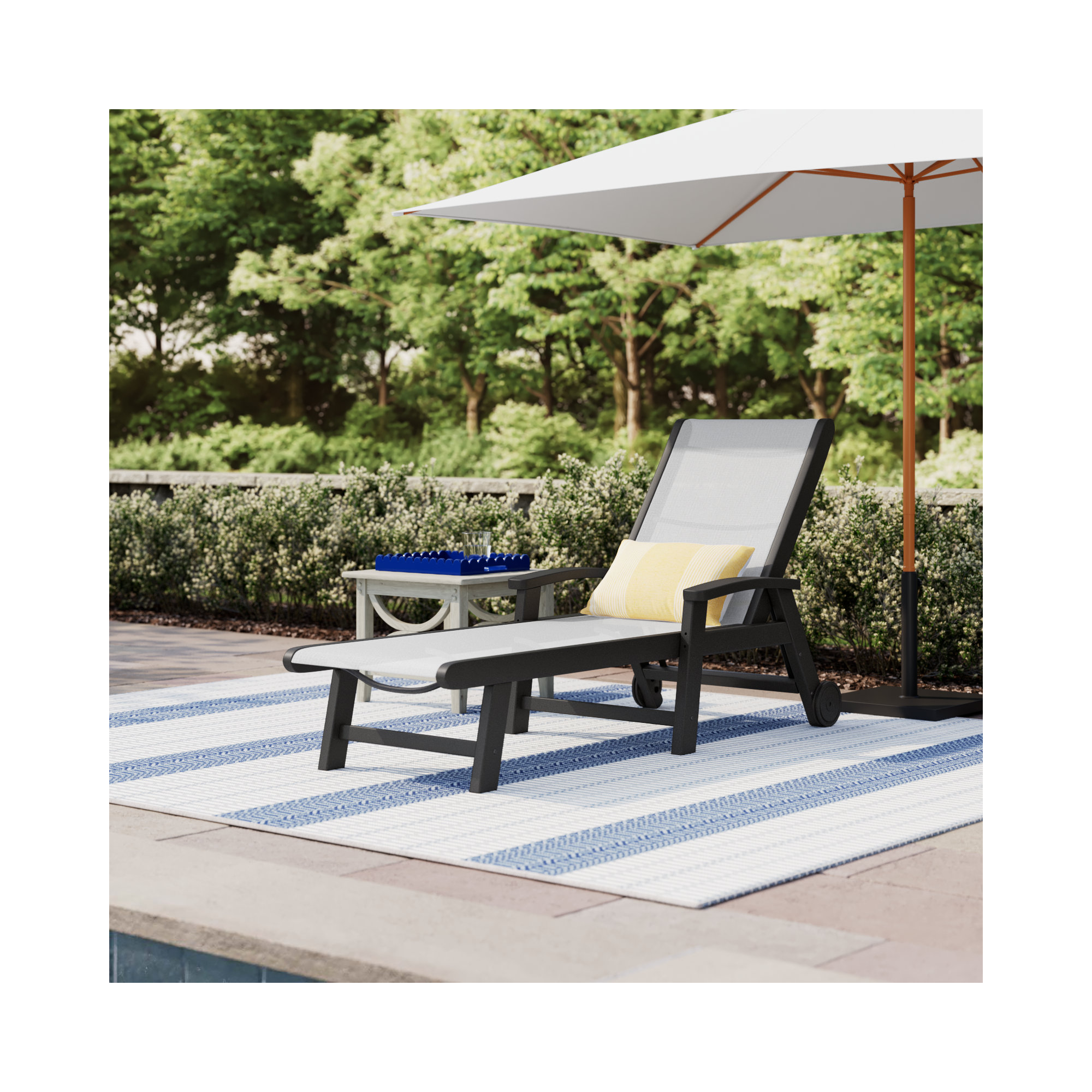POLYWOOD Coastal Chaise with Wheels, White, Black