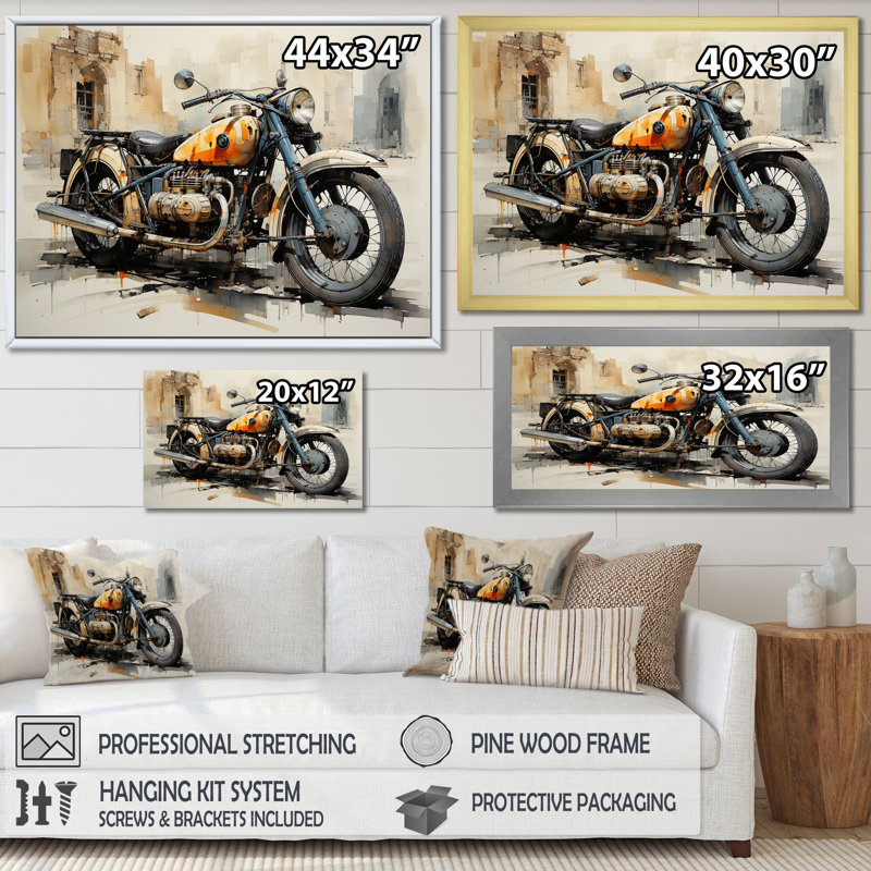Souvenir de motocyclette rétro, H 12 po x l 20 po x P 1 po, Cadre simple noir