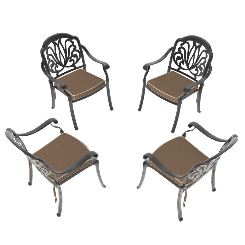 Chaise de patio en fonte d'aluminium 4 pièces avec cadre noir et coussins bruns (Identique à W1710S00504), 4