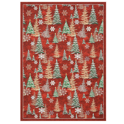 Christmas Non-Slip Washable Area Rug, Low-Pile Ultra-Thin Mark-Resistant Soft Carpet with Christmas Tree & Snowflake Carpet