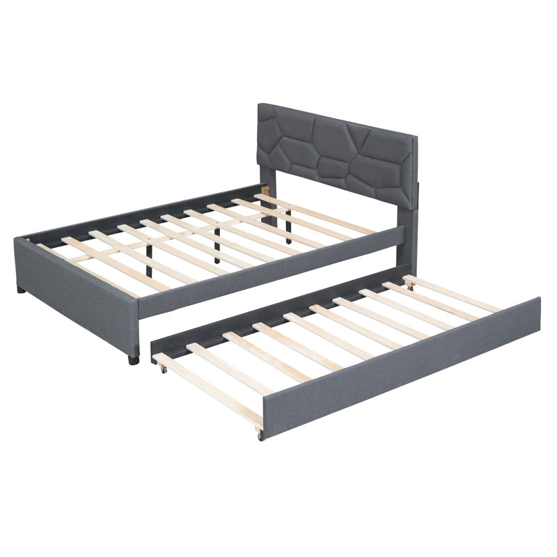 Lit plateforme tapissier avec lit gigogne, Plein, Gris