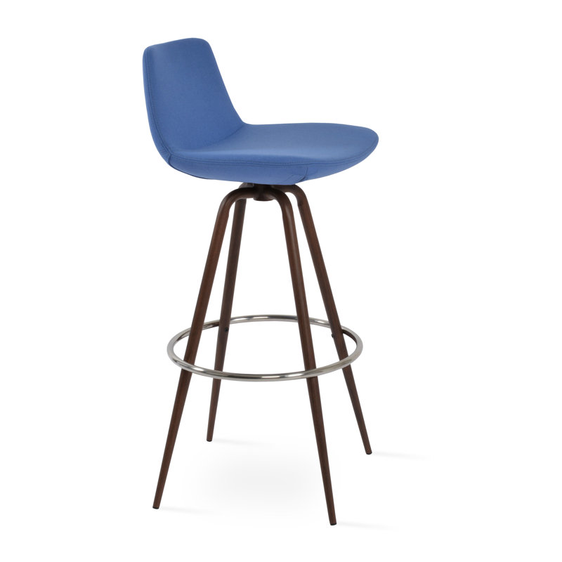 Tabouret pivotant Pera Max, Tabouret de bar (siège d'une hauteur de 29 po), Noyer, W. bleu ciel
