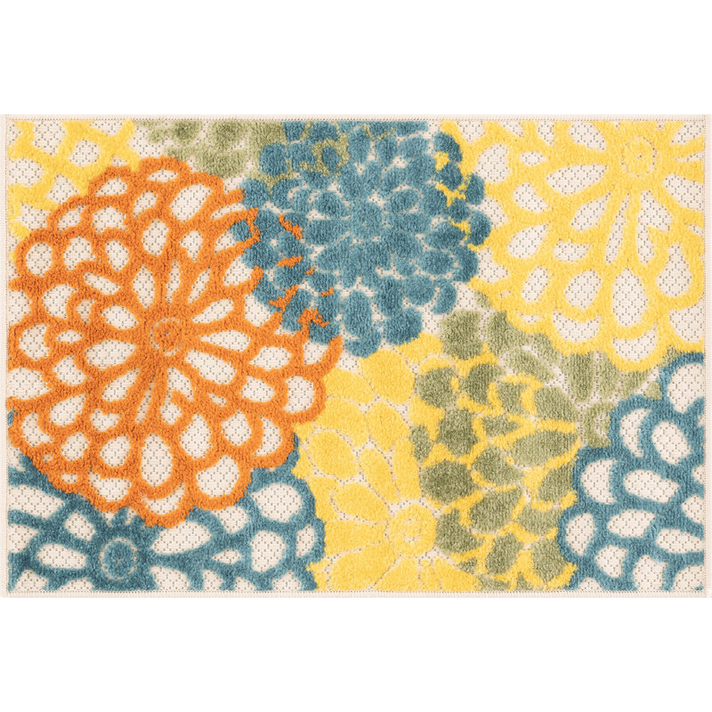 Shameekia Machine Woven Indoor and Outdoor Area Rug, Rectangle 2' x 3', Yellow/Blue/Orange