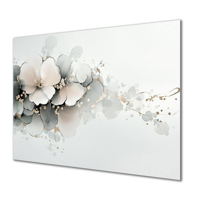 Encre de pivoines, art mural moderne, impression sur métal, H 24 po x l 32 po x P 0,84 po