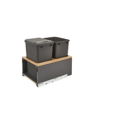 LEGRABOX Double 35 Qt. Orion Gray/Maple Pullout Waste Container w/ BLUM Soft-Close for 18" Frameless Base Cabinets