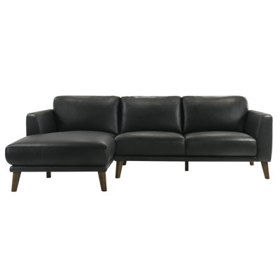 Modern Minimalist Black Leather L-Shaped Sectional Sofa with Chaise Lounge for Living Room