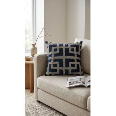 Navy Silver PICASSO Beaded Throw Pillow