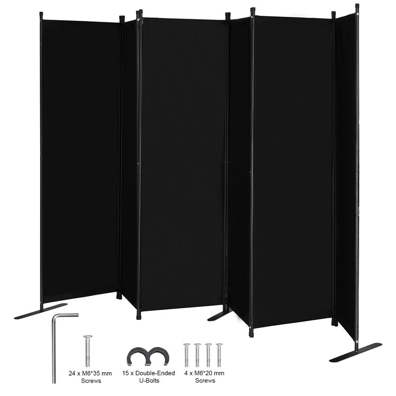 Paravent pliable à 6 panneaux, cloison portable et amovible pour séparer les pièces, idéal pour un bureau, une chambre ou un espace de travail. Couleur : noir.