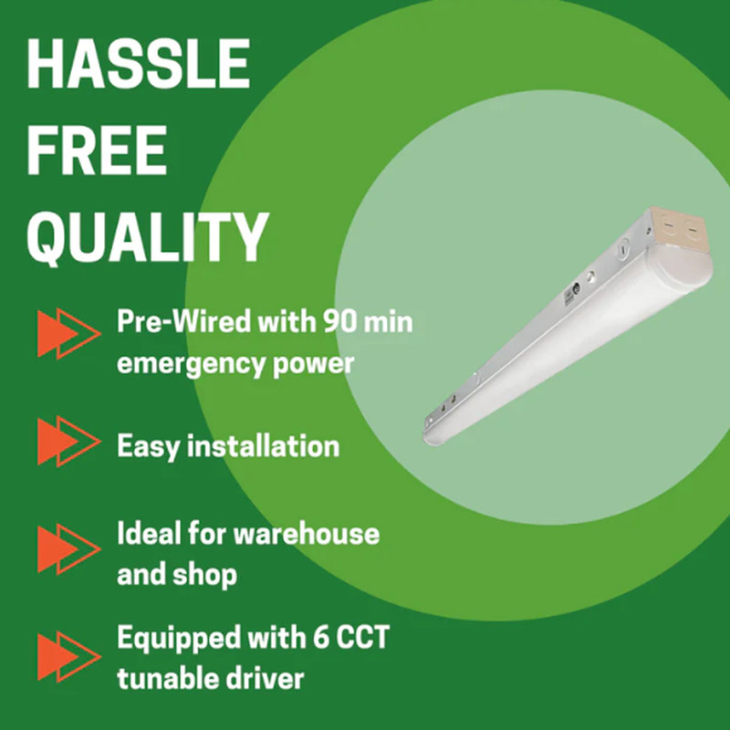 E2 Lighting 4ft Linear Strip | Emergency Battery Backup| 5 Wattage Tunable | 5CCT Tunable |6- Pack | White