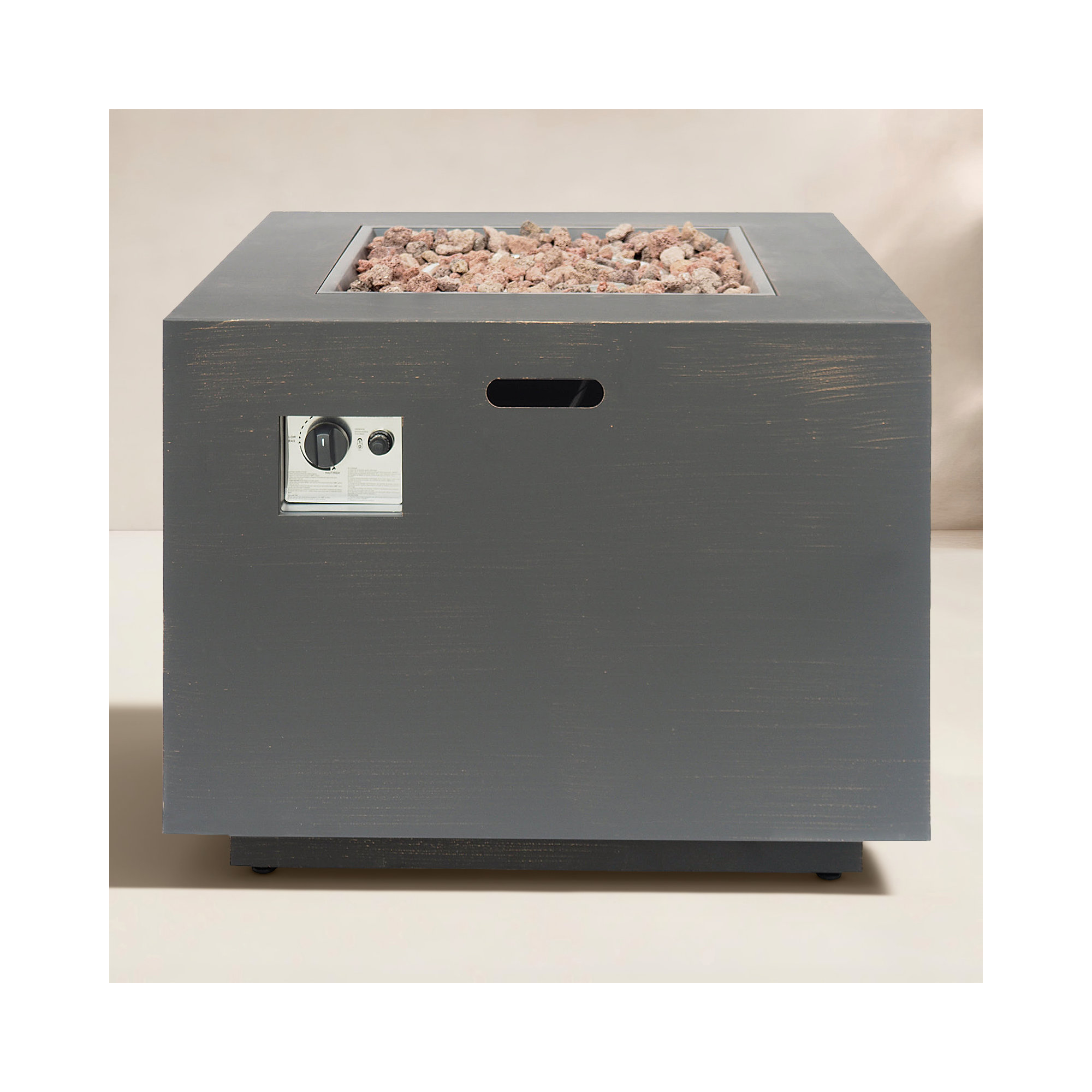 Alsacia Square Concrete Fire Pit Table, Brushed Brown