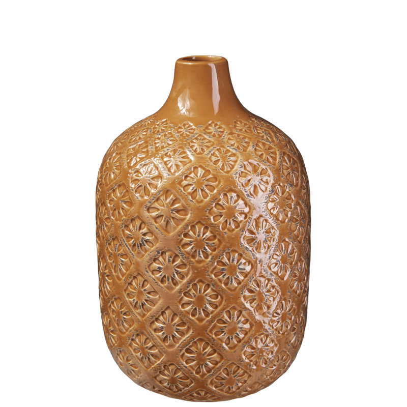 Vase de table en céramique, Orange, H 8 po x l 5,25 po x P 5,25 po