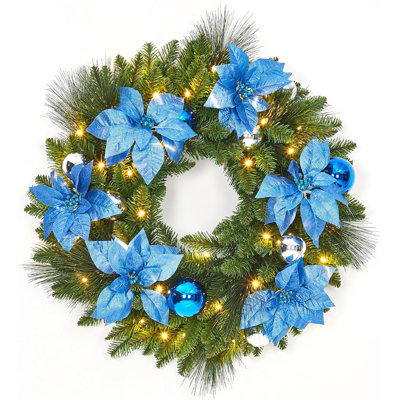 24 in Artificial Christmas Wreath Christmas Garland with LED Lights PVC Pine Needle Wreath Festive Holiday Door Decoration Winter