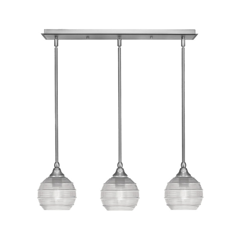 Luminaire suspendu linéaire à 3 lumières 3 lumières avec verre nervuré de 6 po, H 7,25 po x l 26 po x P 6 po, Fumée