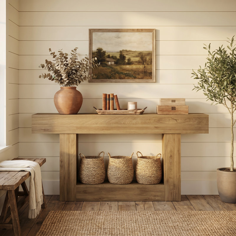 63" Farmhouse Console Table With 2-Tier Shelves, Entryway Table with U-Shaped Base, Narrow Long Sofa Table for Hallway, Foyer