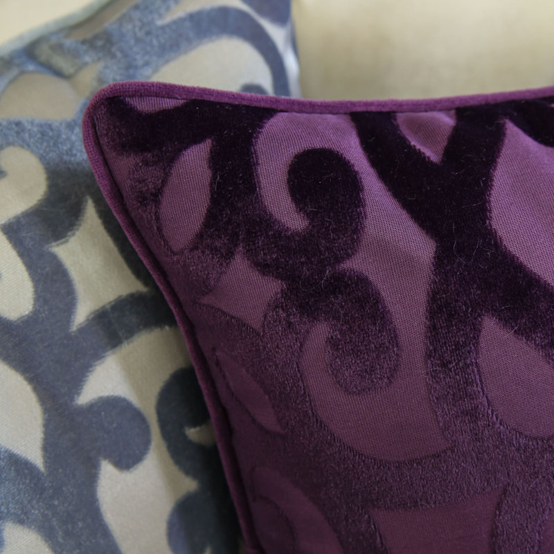 Damask Velvet Throw Pillow, Purple