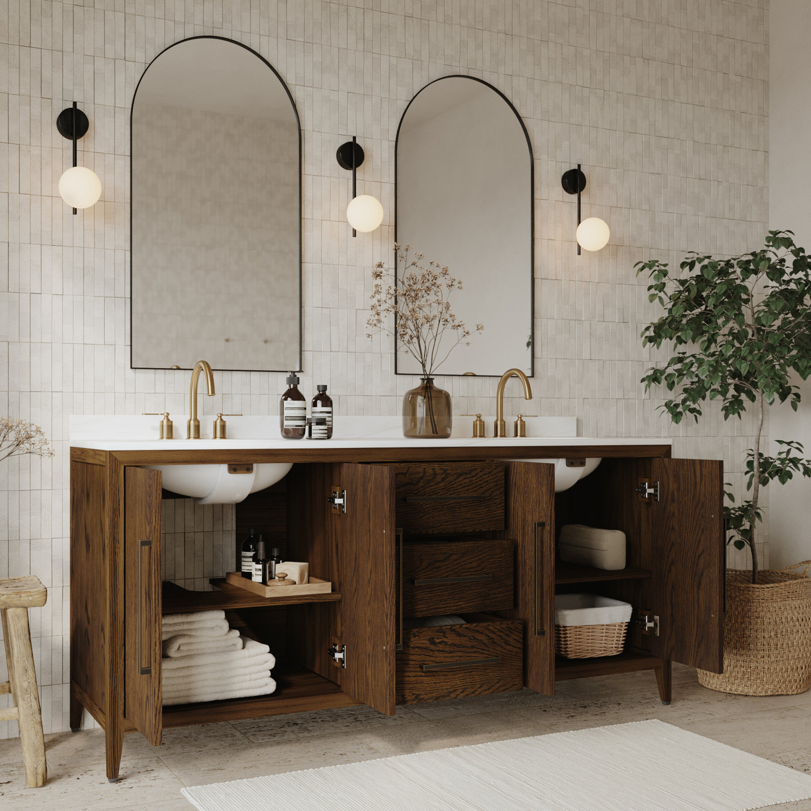 Alsup 72" Oak Double Bathroom Vanity, Enhanced Brown Oak