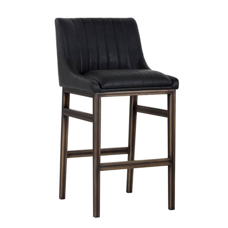 Halden Armless Bar & Counter Stool, Bar Stool (30" Seat Height), Black Seat/ Dark Brown Frame