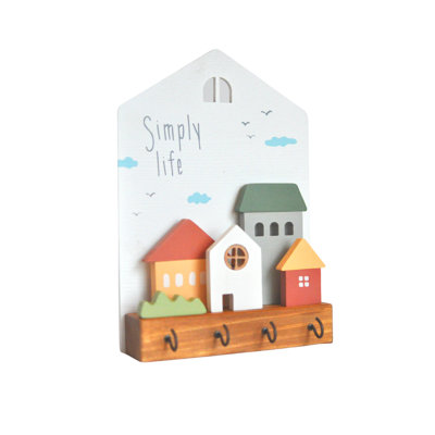 Solid Wood Wall Organizer with Key Hooks