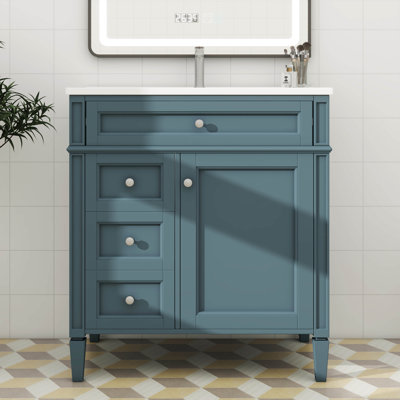 30'' Bathroom Vanity With Over-Mount Sink, Modern Storage Cabinet With 2 Drawers And A Pop-Out Compartment