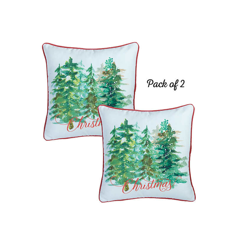 Christmas Trees White and Green 18" x 18" Polyester Throw Pillow Covers, Set of 2