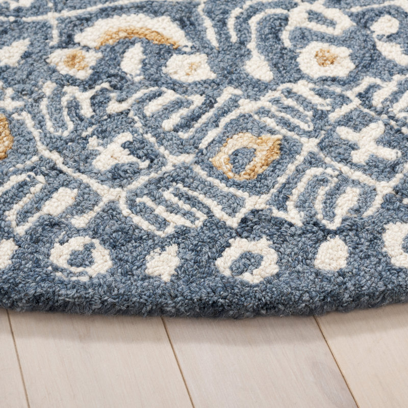Tapis bleu en laine / coton touffeté à la main Mallisa, Carré 5 pi