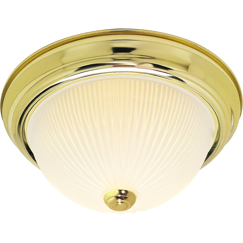 Polished Brass and Glass Drum Flush Mount Ceiling Light