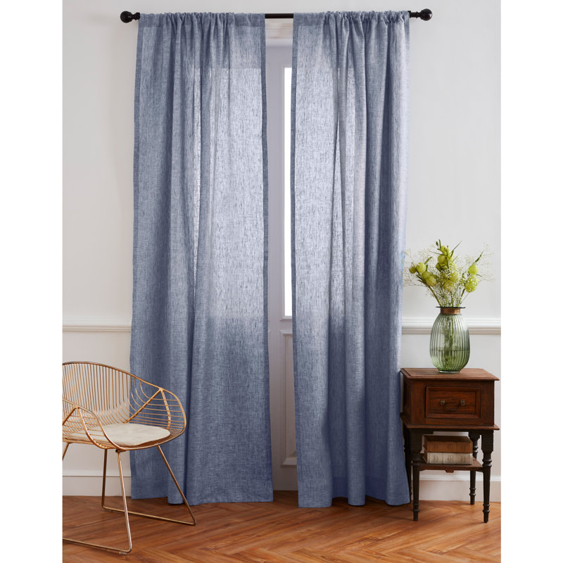 Linen Curtain with Rod Pocket, 52" W x 120" L, Chambray Indigo