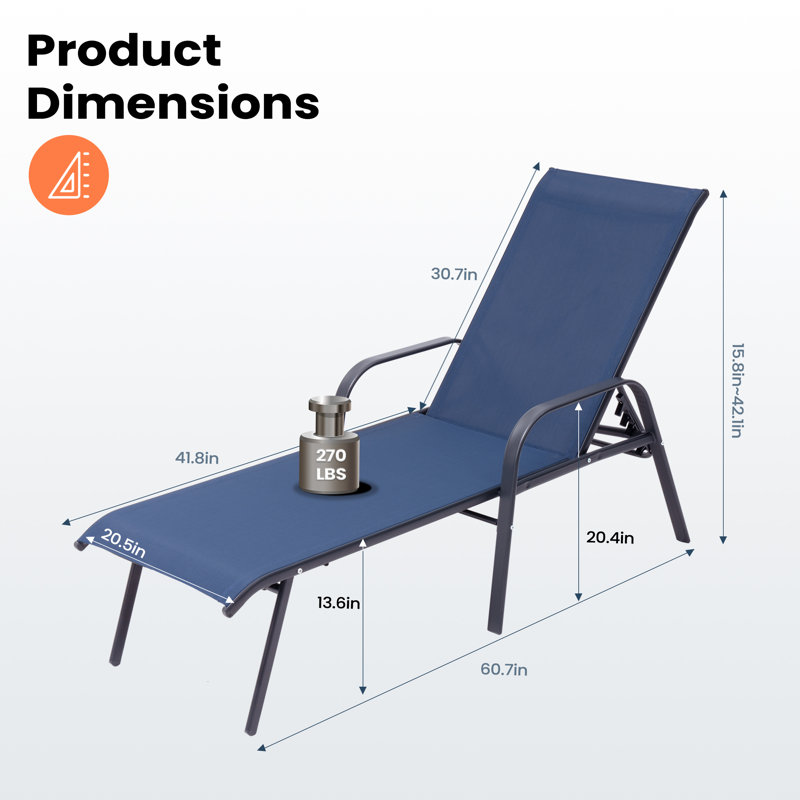 Gland Outdoor Metal Chaise Lounge, Navy/Black