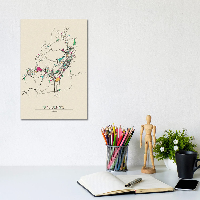 St. John's, Canada Map by Ayse Deniz Akerman - Wrapped Canvas Gallery-Wrapped Canvas Giclée, 20.32 cm H x 30.48 cm W