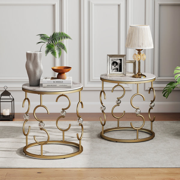 Back Top Table Mercer41 2-piece End Table Set with Metal Frame, Gold Side Tables with ...