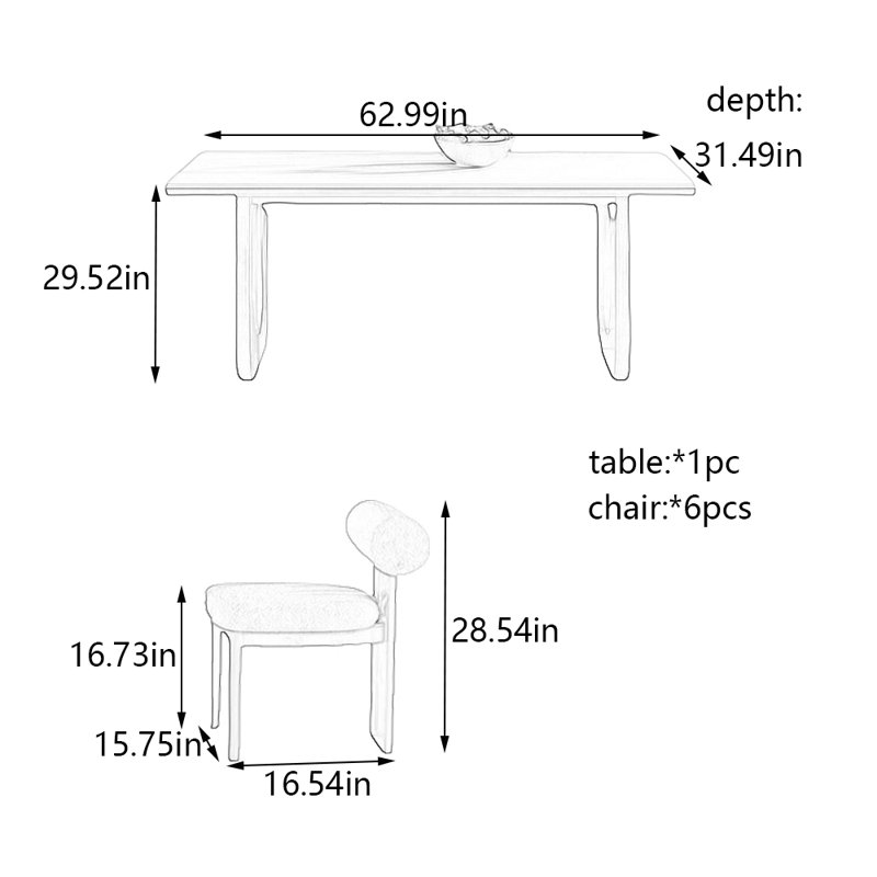 Ensemble de table et chaises Vintage, H 29,52 po x L 62,99 po x l 31,49 po