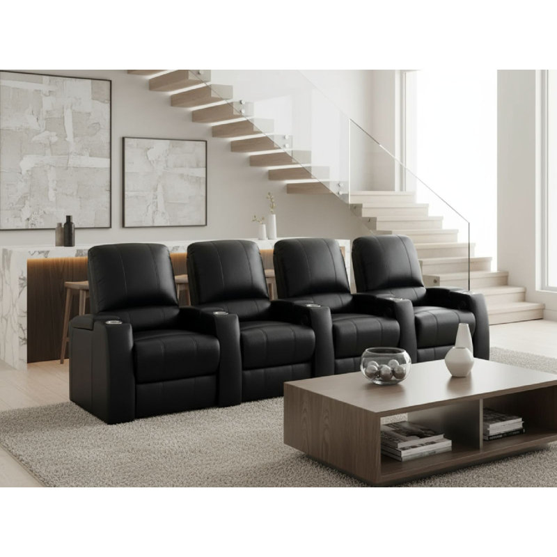 Grande rangée courbée de salle de cinéma (rangée de 4), Cuir véritable noir luxueux, Manuel
