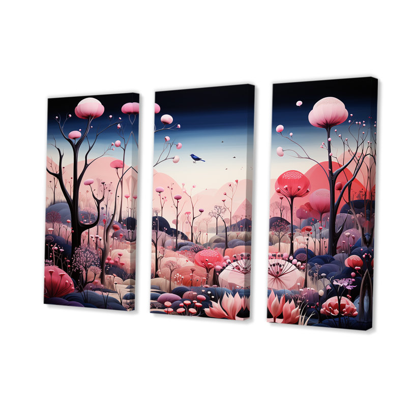 «Pink Fantasy Mushroom Forest I», art mural fantastique, H 40 po x l 60 po, Toile tendue