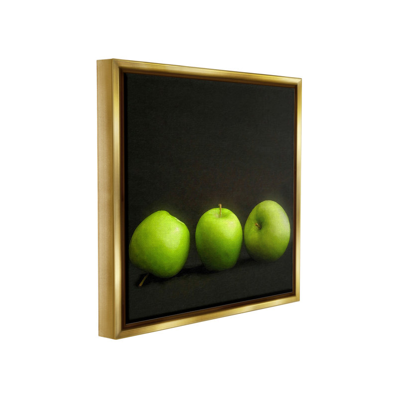 «Apple Trio Still Life» par Graffitee Studios sur toile, Cadre flottant métallique doré, H 25 po x l 25 po