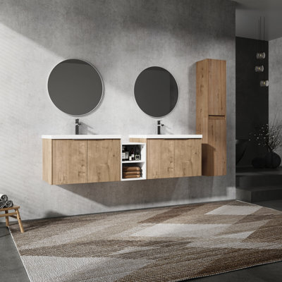 Modern Bathroom Vanity With Side Cabinet And Rust Handle - Feature Sink Storage Long-Term Use