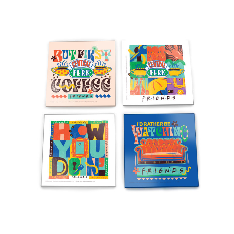 (Symboles) Ensemble de sous-verres en verre Starfire, Friends / Vibrant Friendship