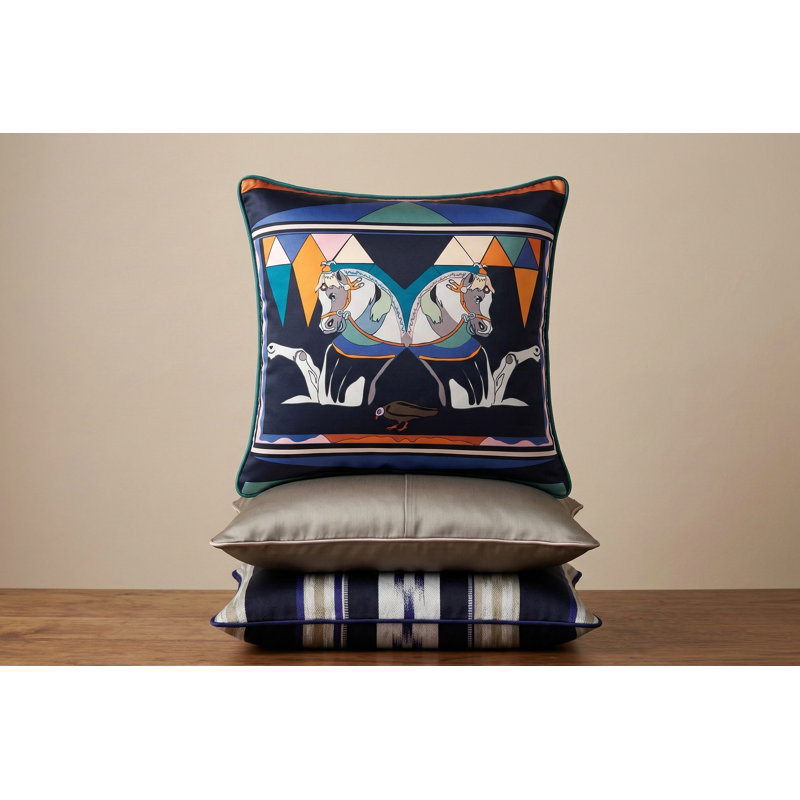 Zeugma Twin Horse Printed Silk Pillow