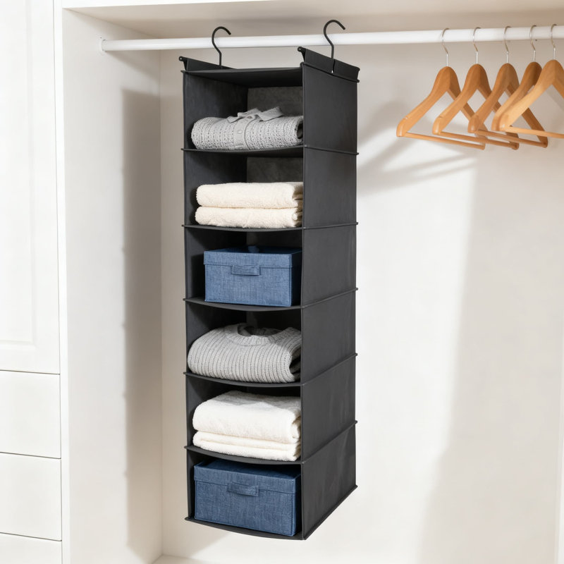 6-Tier Hanging Closet Organizer With Heavy-Duty Hooks, Foldable Storage Shelf For Maximizing Vertical Space