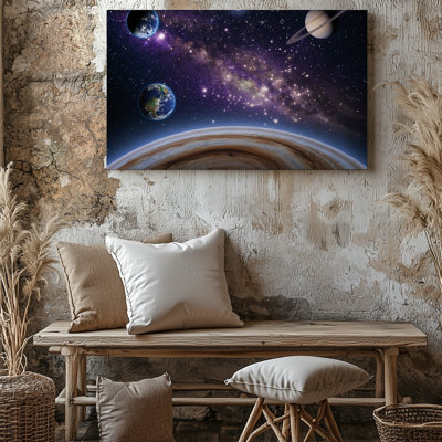Toile, "A Cosmic Captivating Tableau Reveal A Radiant Swirling Galaxy At Wall Art Its Heart Rayating A Brilliant Golden Light That", art sur toile