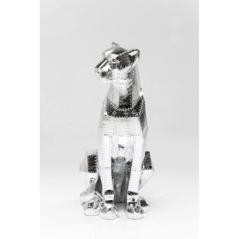 Deco Figurine Sitting Cat Rivet 82cm, Chrome