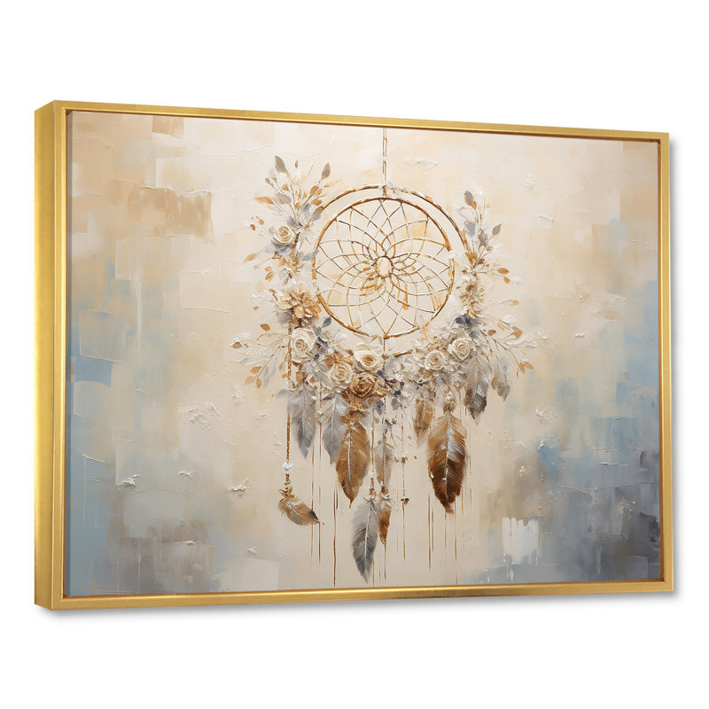 «Beige et gris fils de rêves», impression sur toile, Cadre flottant doré, H 12 po x l 20 po x P 1 po