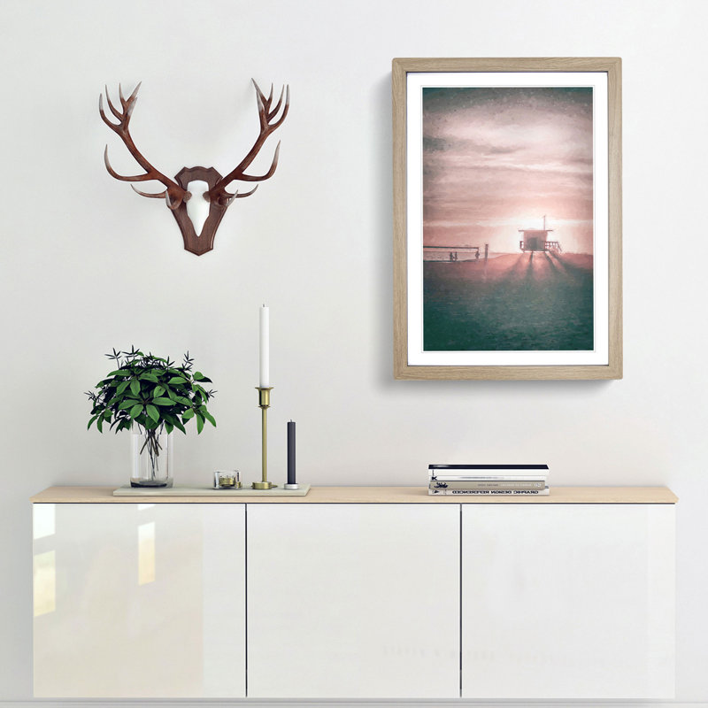 Volleyball on the Beach - Picture Frame Graphic Art Print, Oak, 76cm H x 50cm W x 2cm D