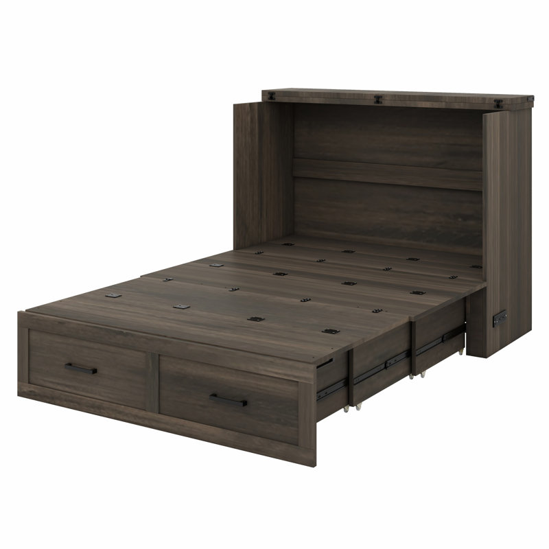 Lit escamotable avec lit plateforme escamotable et grand tiroir de rangement Murphy, Grand, Gris rustique