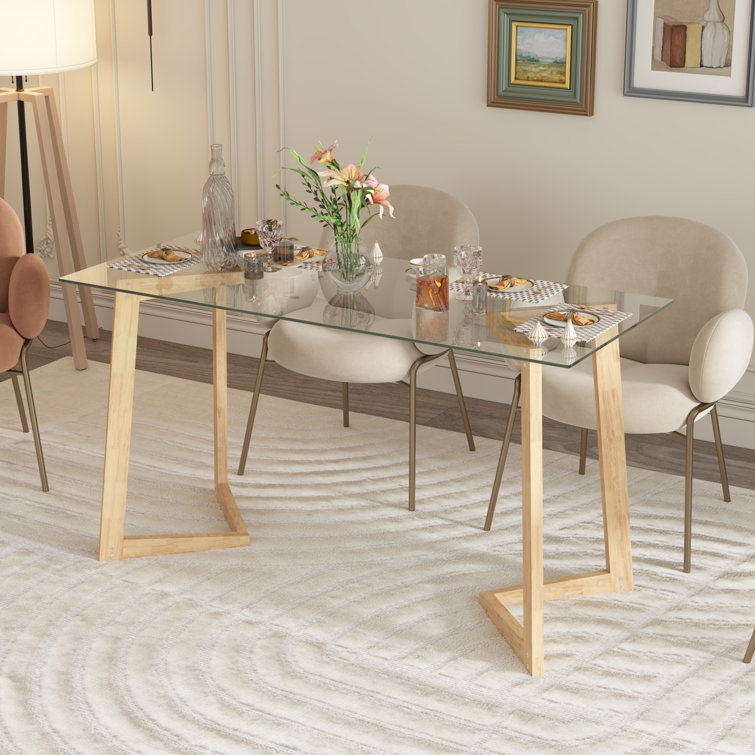 120cm Glass Desk Home Office Desk with Wooden Frame Legs, Writing Desk Computer Desk for Home Office